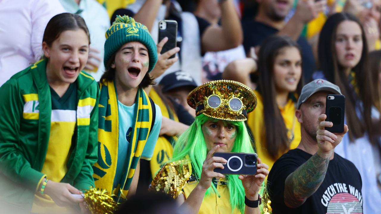 Matildas Fans pack into the FIFA Womens World Cup Quarter final match between Australia and France at Brisbane Stadium. Picture Lachie Millard