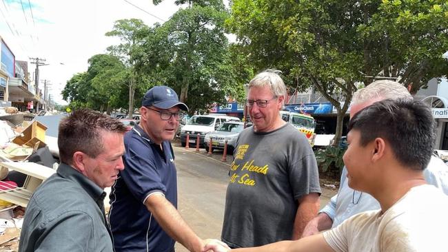 Lismore Mayor Steve Krieg (second from left) has told Sunrise that residents are nervous as the NSW town braces for more rain. Picture: Steve Krieg