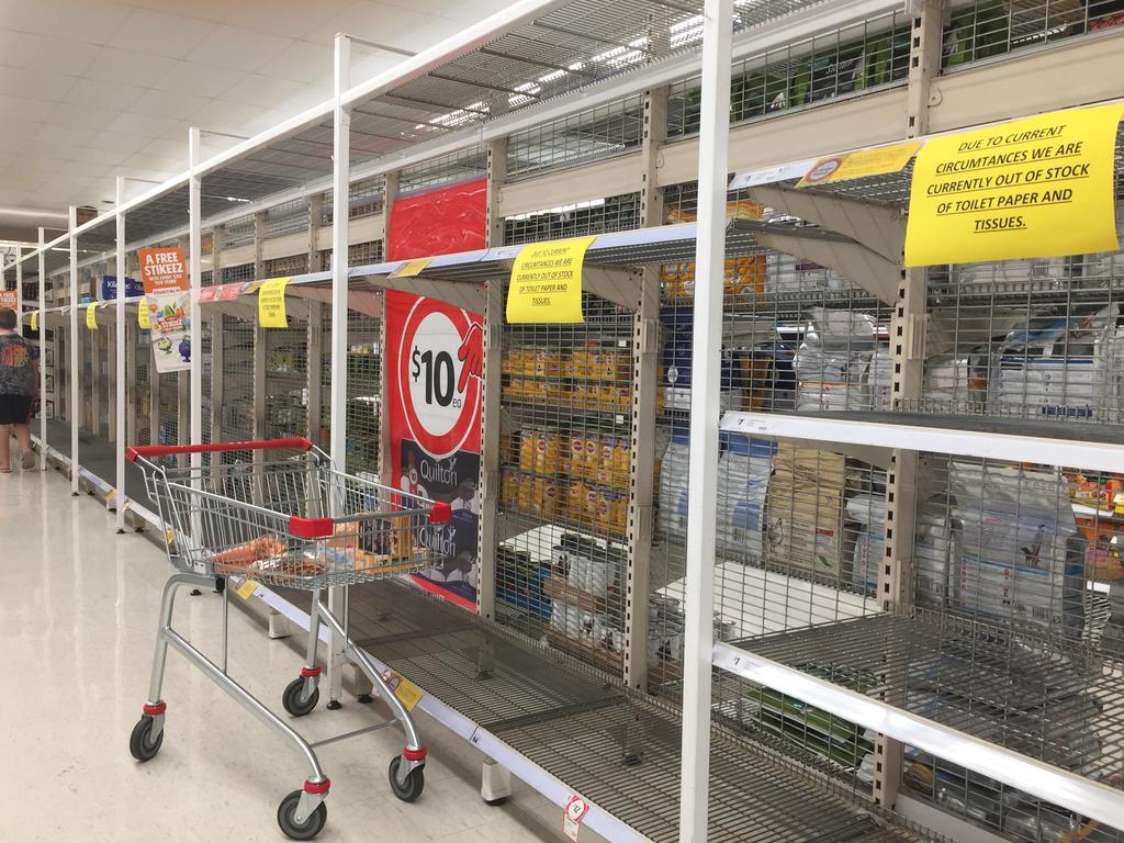 Coles stores across the country are experiencing extreme product shortages as people panic about the coronavirus outbreak. Picture: Supplied