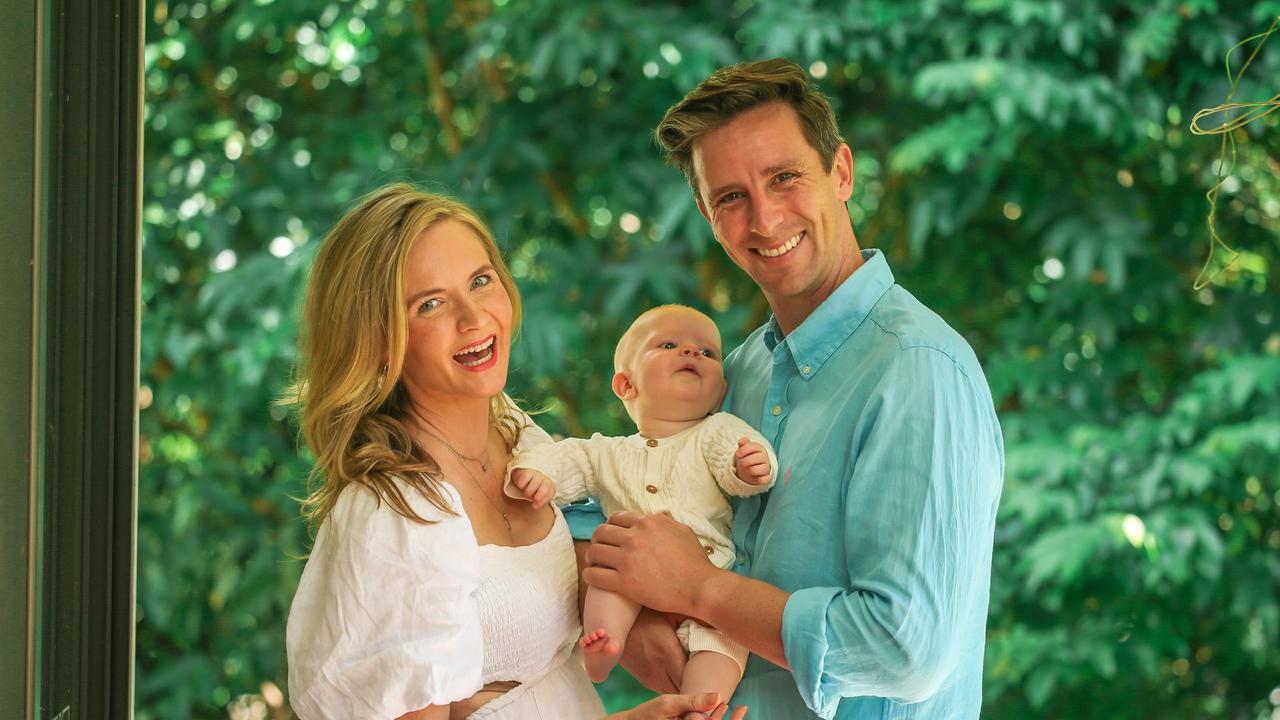 Briony Benjamin, her partner Byron Fay and their baby son, Charlie, Picture: Glenn Campbell