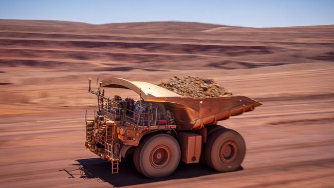 A mining haul truck at BHP’s Jimblebar iron ore mine in the Pilbara region, Western Australia.