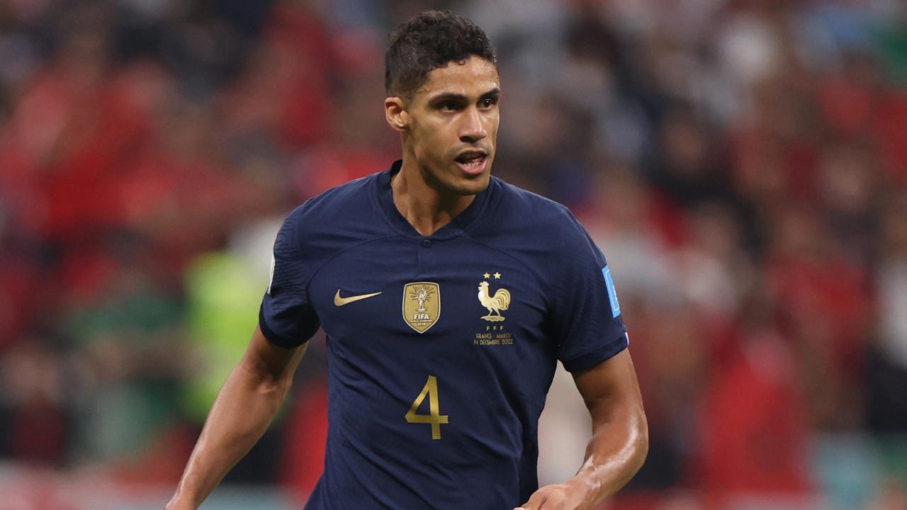 AL KHOR, QATAR - DECEMBER 14: Raphael Varane of France during the FIFA World Cup Qatar 2022 semi final match between France and Morocco at Al Bayt Stadium on December 14, 2022 in Al Khor, Qatar. (Photo by Catherine Ivill/Getty Images)