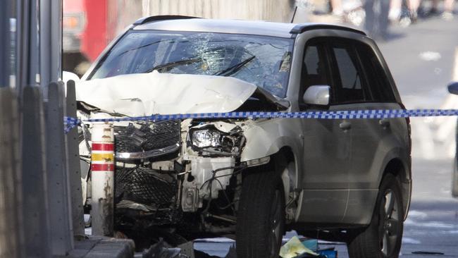 The wreckage on Flinders St after the alleged attack. Picture: Michael Klein