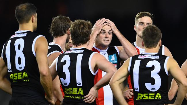 Brad Crouch suffered a knock against Geelong. Picture: Getty Images