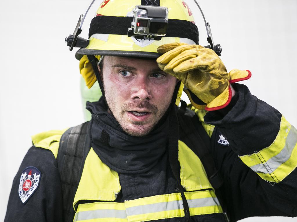 Journalist Jack Morphet takes the fire training course. Picture: Dylan Robinson