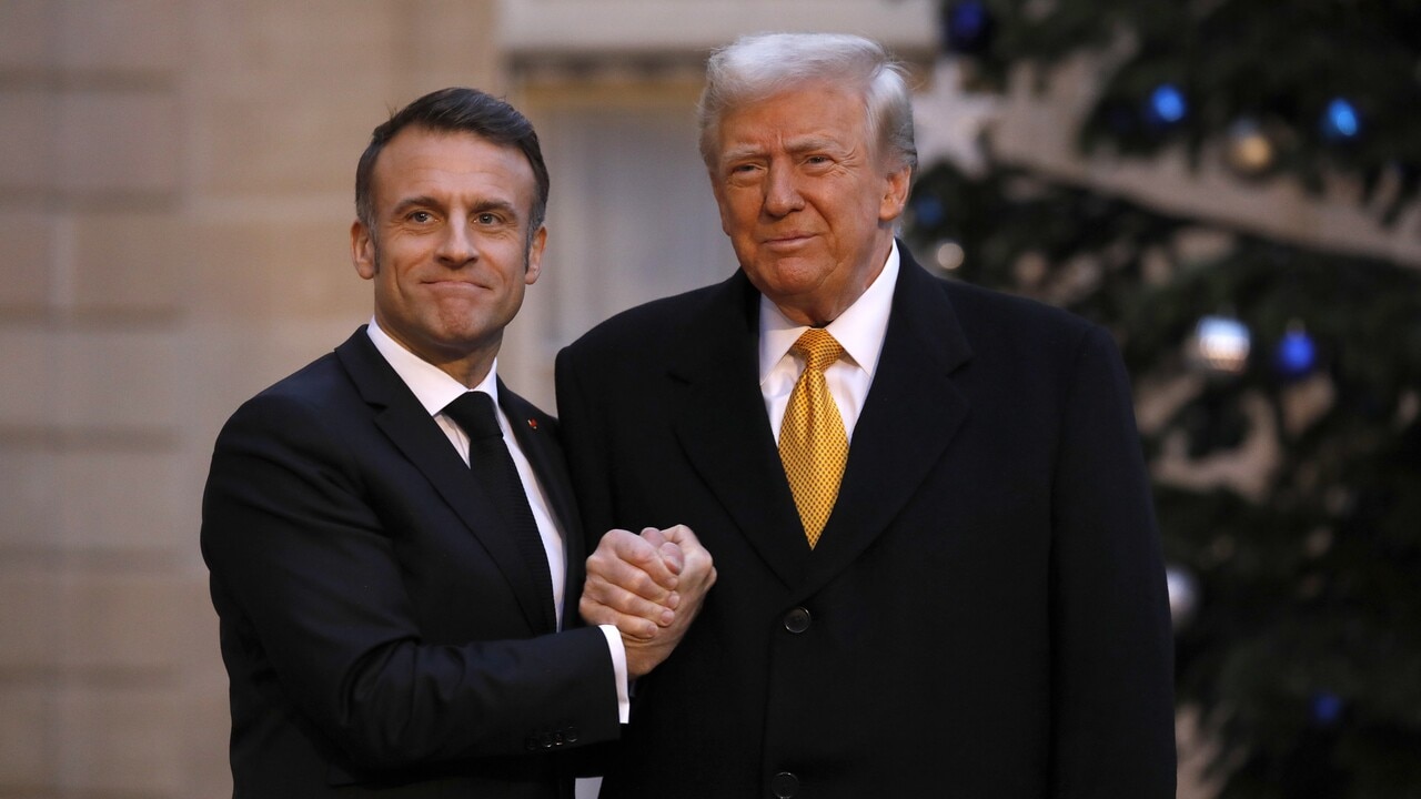 Donald Trump greeting world leaders at Notre Dame reopening