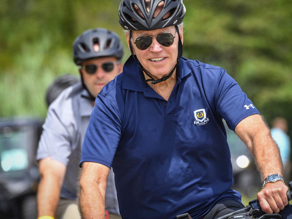 The US President fell off his bike last month. Picture: Nicholas Kamm/AFP