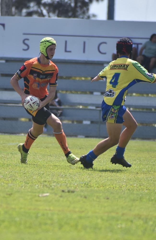 Lachlan Starr in the Wests Tigers and Wanderers under-14s rugby league final in Mackay, August 28, 2021. Picture: Matthew Forrest