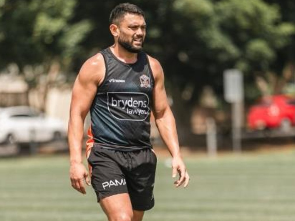 David Nofoaluma at pre-season training before he refused to turn up. Picture: Tigers Instagram