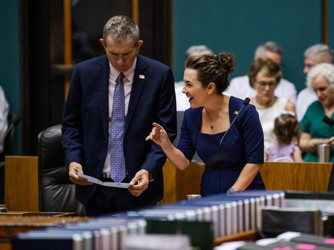 Deputy Chief Minister Gerard Maley and Chief Minister Lia Finocchiaro at the official Opening and First Meeting of the 15th Legislative Assembly of the Northern Territory.' Picture: Pema Tamang Pakhrin