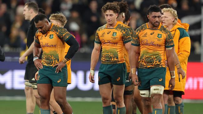 It was the same old story for the Wallabies, as errors, ill-discipline and missed tackles cost them against the All Blacks. Picture: Getty Images.