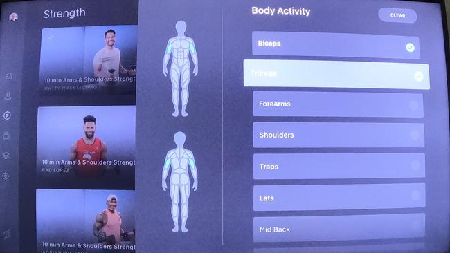 You can use filters when selecting classes. You can see visually the muscle groups exercised.