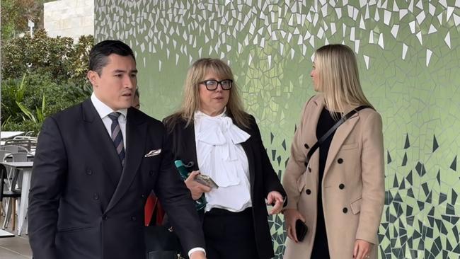 Jane King (middle) walking into the NSW Coroner's Court with lawyers Bryan Wrench (left) and Sophie Newham.