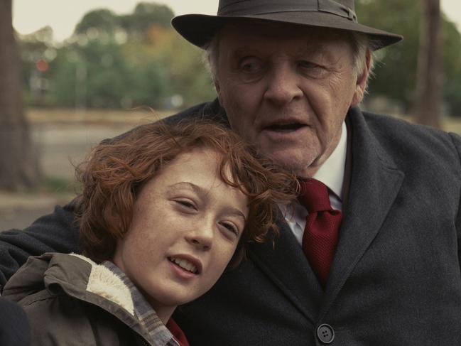 (L to R) Michael Banks Repeta as "Paul Graff" and Anthony Hopkins as "Grandpa Aaron Rabinowitz" in director James Gray's ARMAGEDDON TIME, a Focus Features release. Courtesy of Anne Joyce / Focus Features