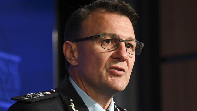 CANBERRA, AUSTRALIA, NewsWire Photos. APRIL 24, 2024: Reece P Kershaw, Commissioner of the Australian Federal Police & Mike Burgess, ASIO Director-General address the National Press Club of Australia in Canberra. Picture: NCA NewsWire / Martin Ollman