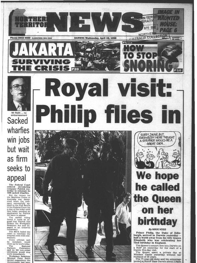 Prince Philip visits the Northern Territory. NT NEWS April 22, 1998