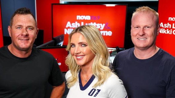 Nikki Osborne with her radio co-hosts Ash Bradnam and David "Luttsy" Lutteral. Picture: Nova 106.9.