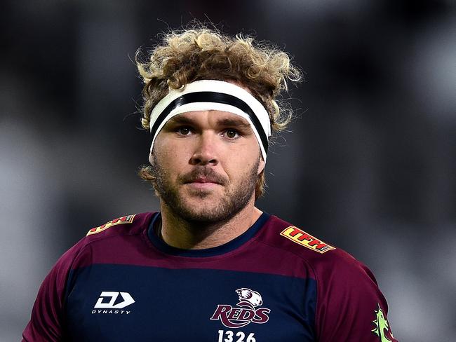 DUNEDIN, NEW ZEALAND - MAY 14: Angus Scott-Young of the Reds looks on ahead of the round one Super Rugby Trans-Tasman match between the Highlanders and the Queensland Reds at Forsyth Barr Stadium on May 14, 2021 in Dunedin, New Zealand. (Photo by Joe Allison/Getty Images)