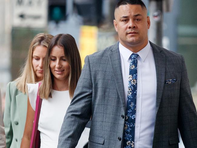 SYDNEY, AUSTRALIA - NewsWire Photos MARCH 27, 2022: Jarryd Hayne arrives at the Downing Centre JMT on Monday. The former NRL star is accused of sexually assaulting a woman at her Newcastle home on grand final night in 2018. Picture: NCA NewsWire / Nikki Short