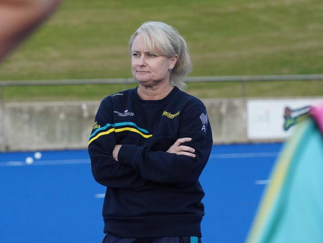 Hockeyroos coach Katrina Powell casts a watchful eye over proceedings.