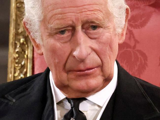 TOPSHOT - Britain's King Charles III attends the presentation of Addresses by both Houses of Parliament in Westminster Hall, inside the Palace of Westminster, central London on September 12, 2022, following the death of Queen Elizabeth II on September 8. (Photo by HENRY NICHOLLS / POOL / AFP)