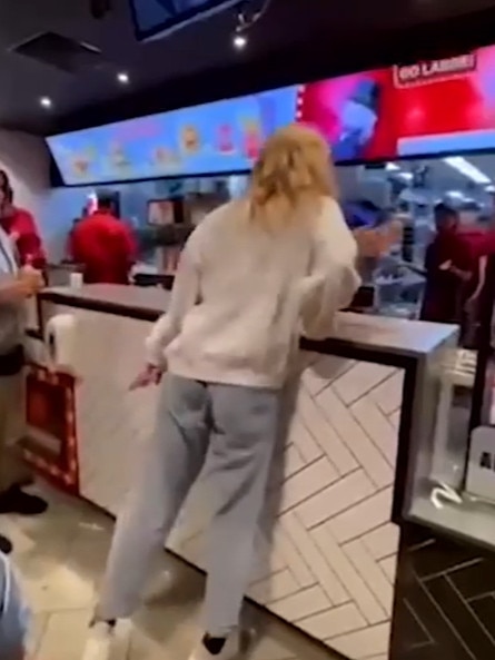 A screenshot of Mia Miller spiting at McDonald’s staff. Picture: Supplied