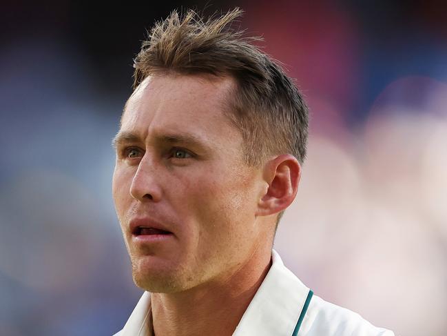 PERTH, AUSTRALIA - NOVEMBER 24: Marnus Labuschagne of Australia walks off the field after being dismissed by Jasprit Bumrah of India for 3 runs during day three of the First Test match in the series between Australia and India at Perth Stadium on November 24, 2024 in Perth, Australia. (Photo by Cameron Spencer/Getty Images)