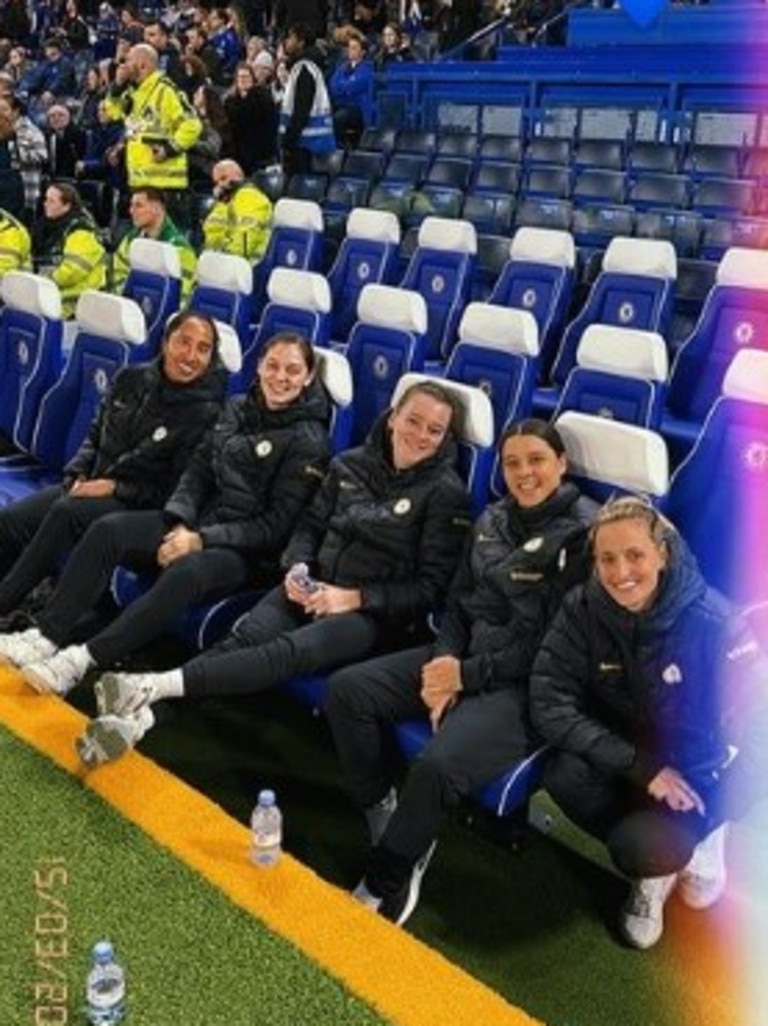 Sam Kerr on the Chelsea bench. Photo: Instagram.