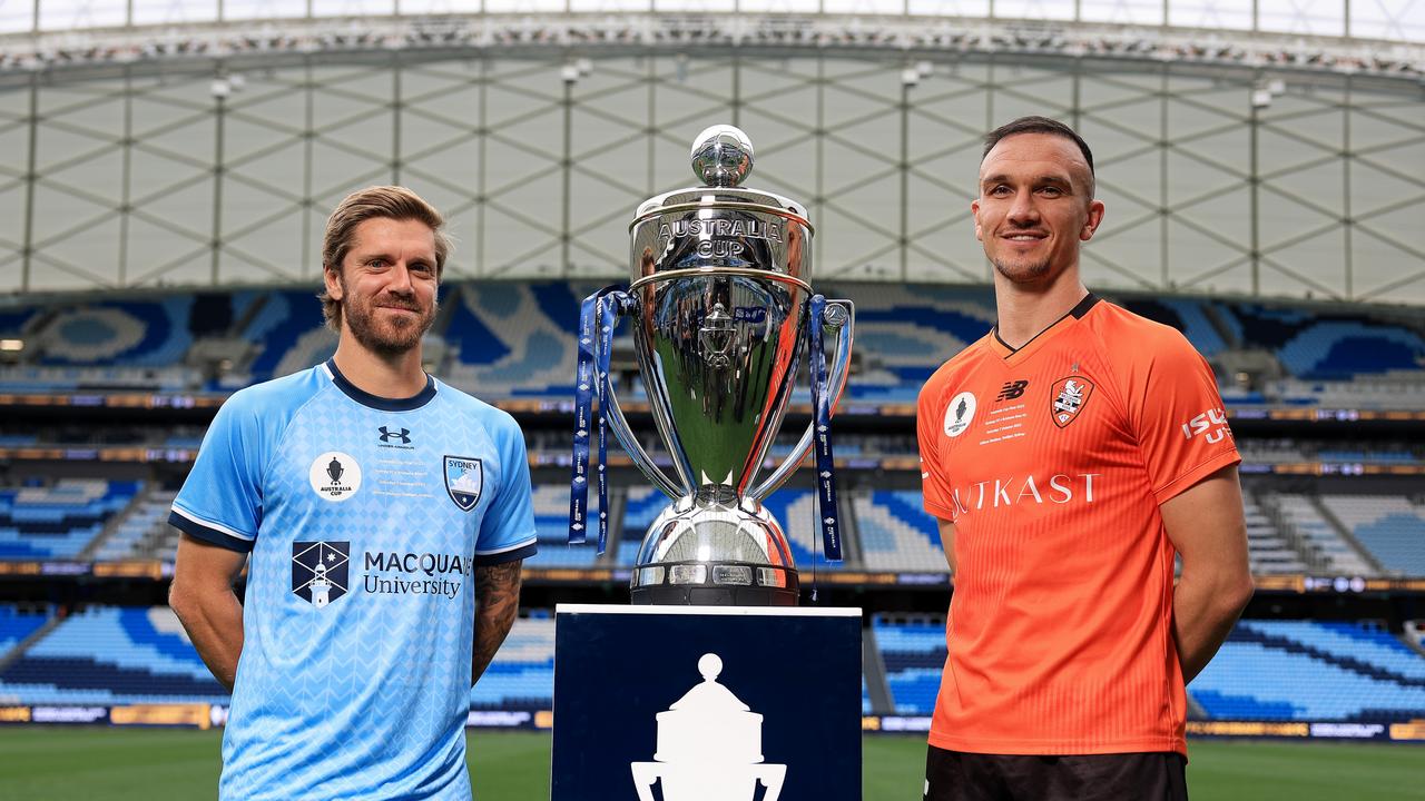 Sydney FC skipper Luke Brattan (left) and Brisbane Roar captain Tom Aldred are ready for the Australia Cup final. Picture: Mark Evans/Getty Images