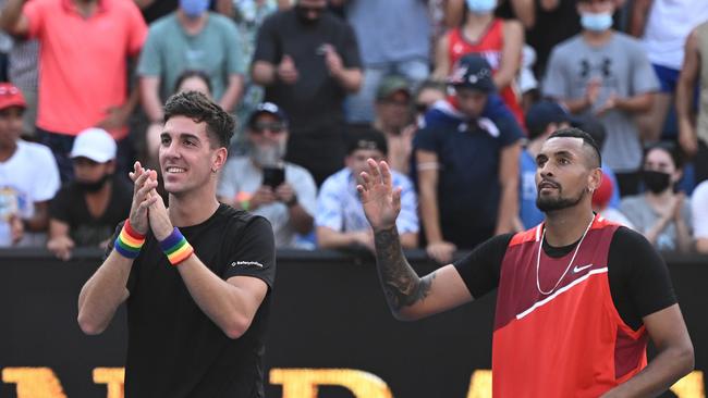 A big crowd is expected to watch Thanasi Kokkinakis (L) and Nick Kyrgios in the doubles. Picture: Quinn Rooney/Getty Images