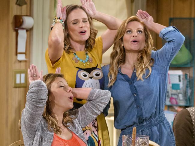 Jodie Sweetin, pictured with Andrea Barber and Candace Cameron Bure, reprised the role in the Netflix reboot, Fuller House. Picture: Supplied