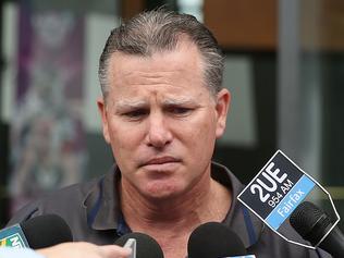 SYDNEY, AUSTRALIA - APRIL 15: NRL Referees boss Tony Archer speaks to the media at Rugby League Central on April 15, 2014 in Sydney, Australia. Archer spoke to the media after the NRL released findings into their review of the end of game between the Melbourne Storm and St George Dragons, admitting a mistake in allowing play to continue past the final siren. (Photo by Mark Metcalfe/Getty Images)