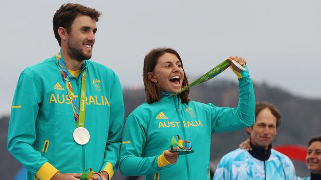 Cousins Jason Waterhouse and Lisa Darmanin after winning their silver.