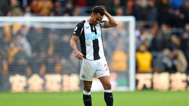 WOLVERHAMPTON, ENGLAND - OCTOBER 02: Jacob Murphy of Newcastle United looks dejected following defeat in the Premier League match between Wolverhampton Wanderers and Newcastle United at Molineux on October 02, 2021 in Wolverhampton, England. (Photo by Catherine Ivill/Getty Images)