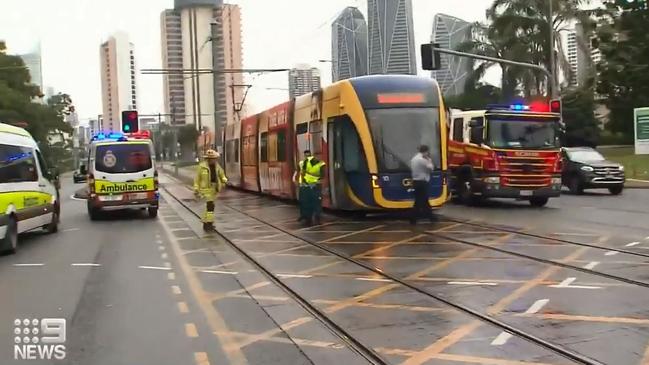 Emergency services at the scene in Broadbeach following the incident. Picture: Nine News