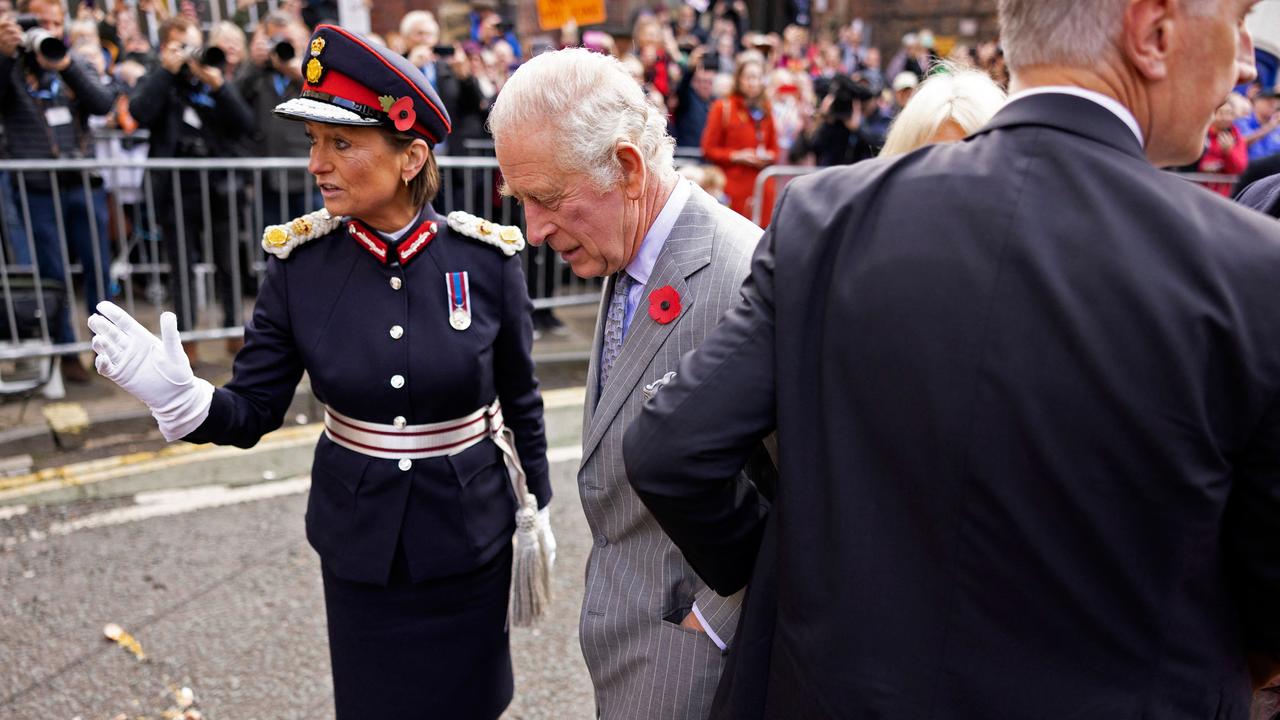 King Charles III just moments after eggs were thrown at him in northern England. Picture: James Glossop/pool/AFP