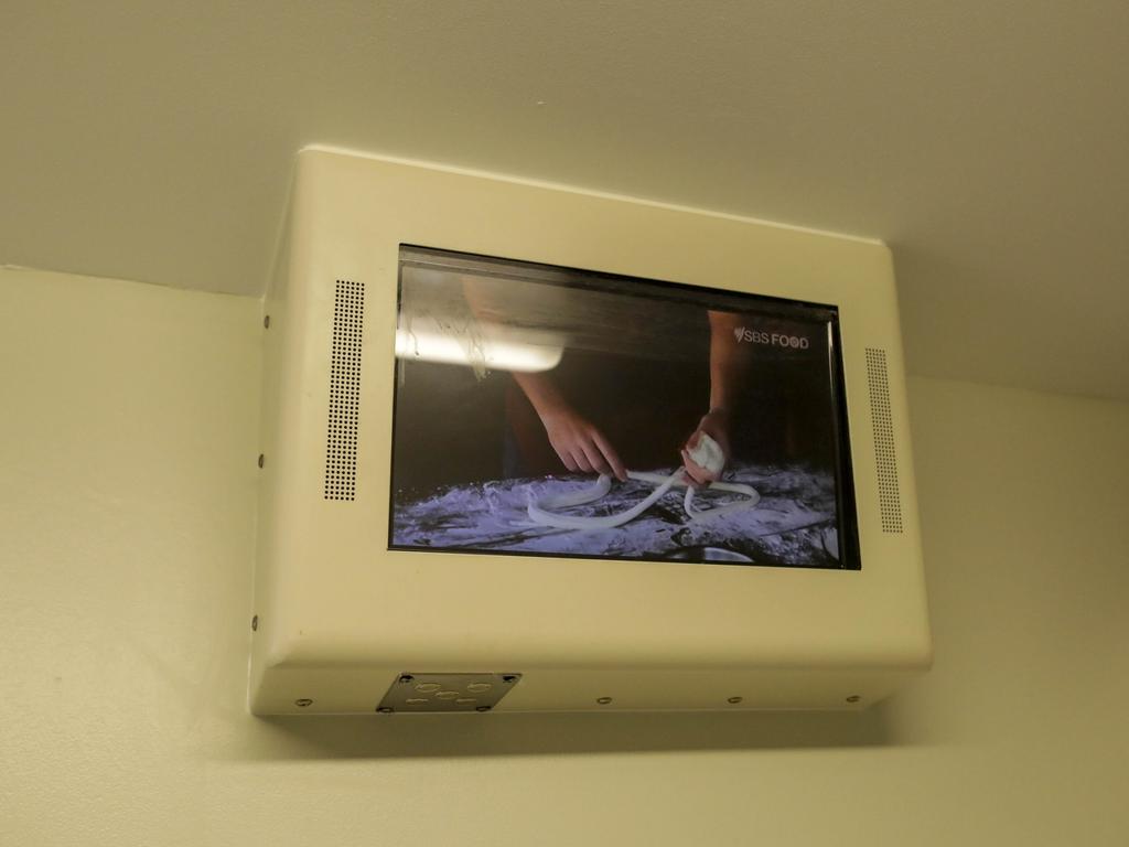 The newly refurbished High Risk Management Correctional Centre Area 2 is opened at Goulburn Jail, Goulburn, NSW. A TV in a cell. Picture: Sean Davey