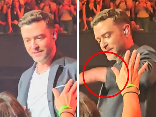 Justin Timberlake slapping away a fan's hand. Picture: TikTok.