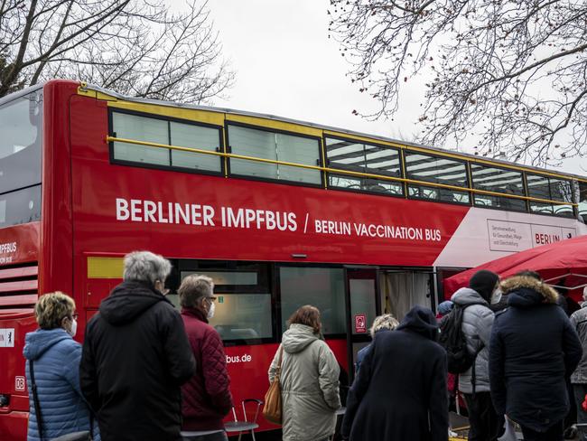 People wait in line to be vaccinated against Covid in Berlin. Picture: Getty Images