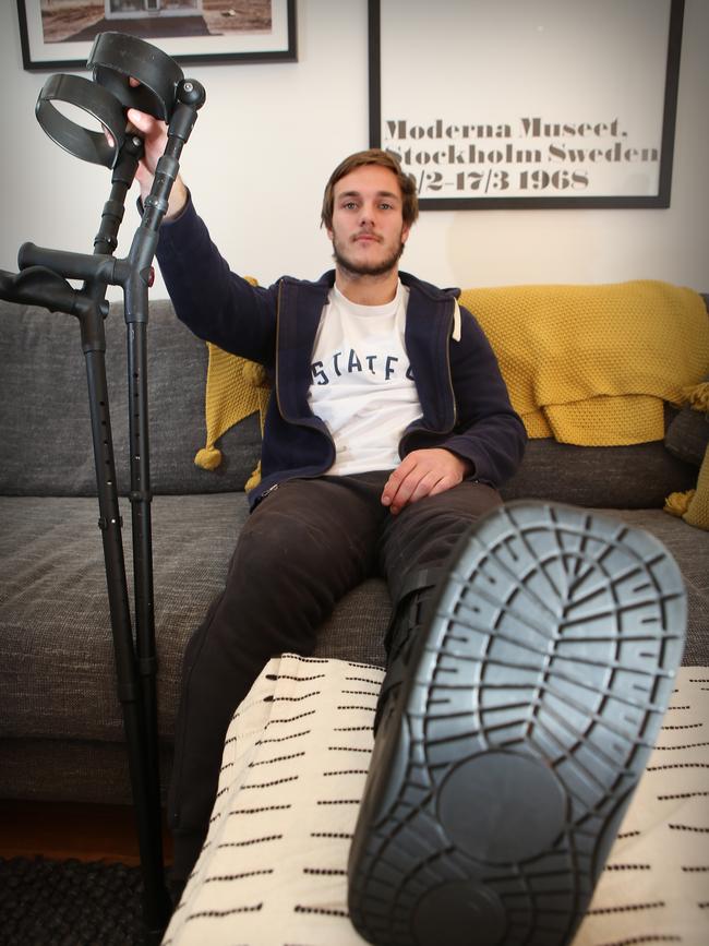 Cory Gregson rests up earlier this year after he was ruled out for the season with a broken navicular bone. Picture: Glenn Ferguson