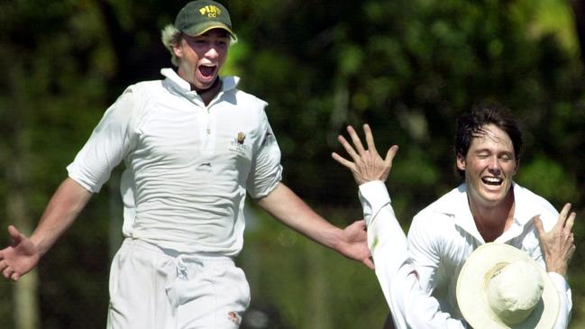 PINT celebrates a wicket against Palmerston, with Alan Reeves taking the catch off Rob Edis. Picture: Michael Marschall.