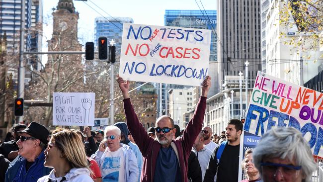 The wild protest began in Broadway before the thousands gathered marched down George St. Picture: NCA NewsWire/Flavio Brancaleone