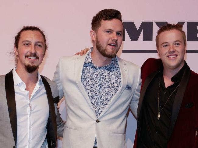 The three-piece band Safia on the red carpet of the Myer Spring 2016 Fashion Launch.