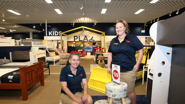 In the children’s furniture section of the new showroom with Amart Cairns assistant manager Patchouli Bailey and store manager Lauren Dillon Picture: Peter Carruthers