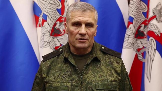 Lieutenant General Sergei Sevryukov speaking during a news conference in Moscow. Russia has acknowledged its worst-ever military losses from a single Ukrainian attack with the death of at least 89 servicemen in Makiivka in eastern Ukraine over New Year. Picture: Russian Defence Ministry / AFP.