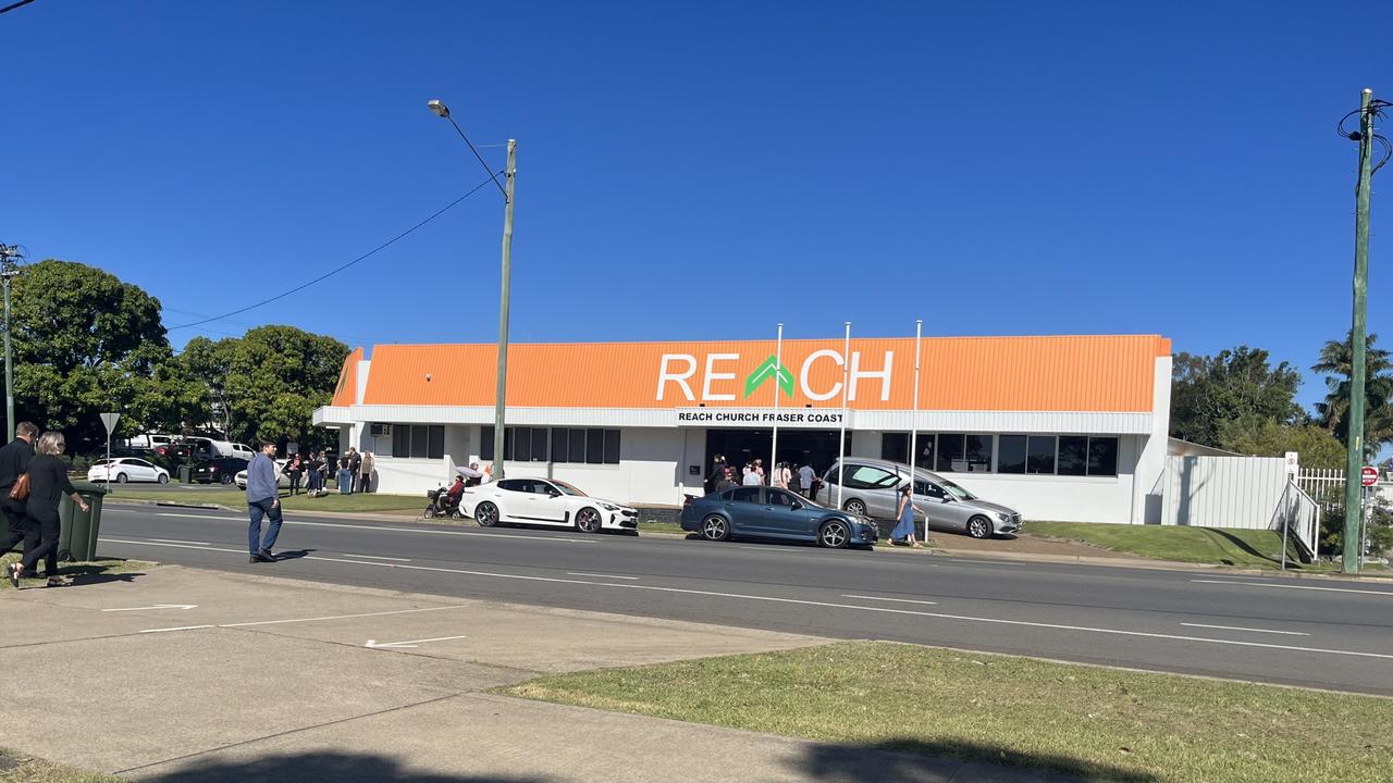 Outside Kelsie Davies' funeral at Reach Church in Maryborough on Friday, May 19, 2023.