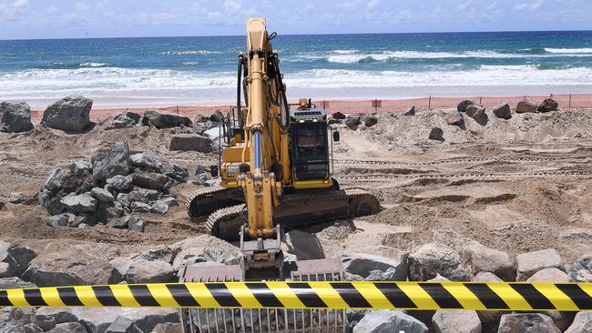 Council is doing its bit, with this picture showing seawall construction on the Gold Coast in February last year. Picture: AAP