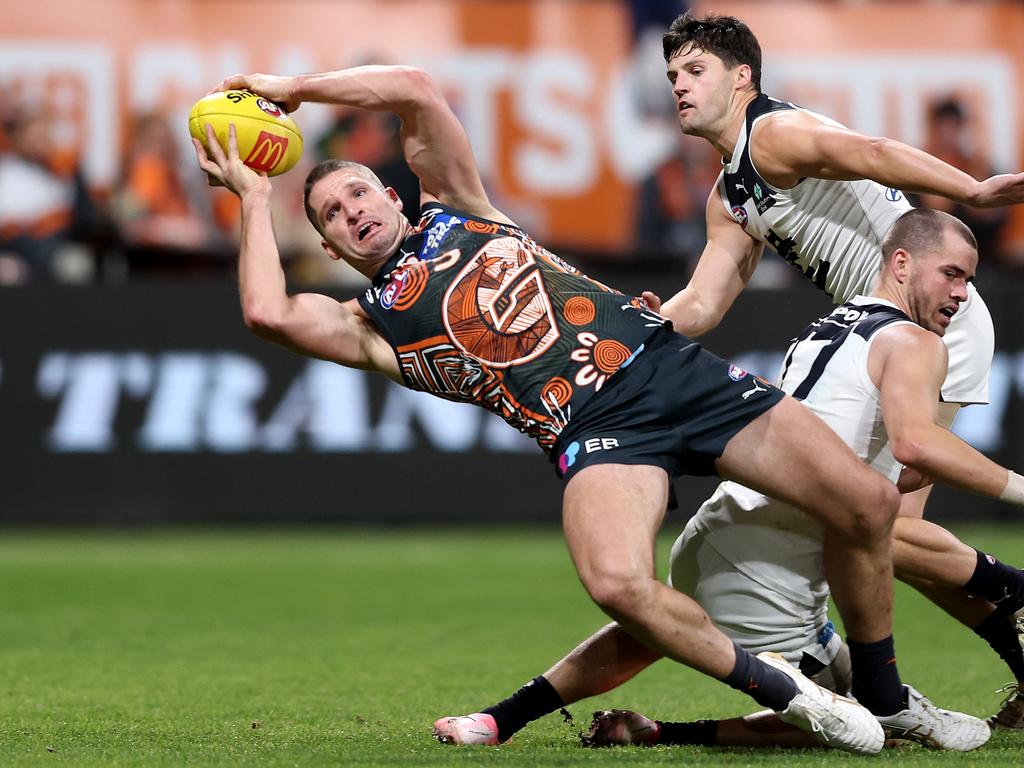 Jesse Hogan has taken more marks inside 50 than any other player this season. Picture: Matt King/AFL Photos/via Getty Images.