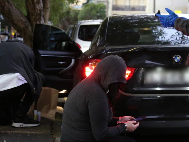 Galati in handcuffs when she was arrested with drugs in her BMW. Picture: NSW Police