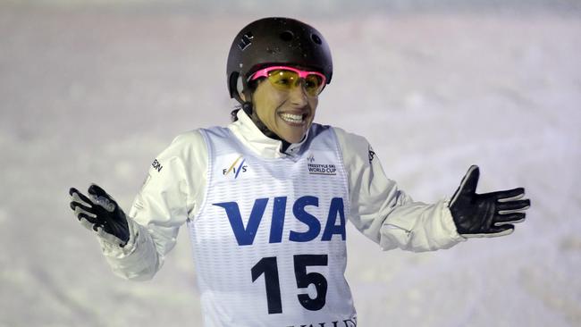 First-place Lydia Lassila, of Australia, after finishing the women's aerials event.